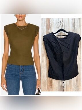 Frame Linen Sleeveless Crewneck Tank Top in Backless Black